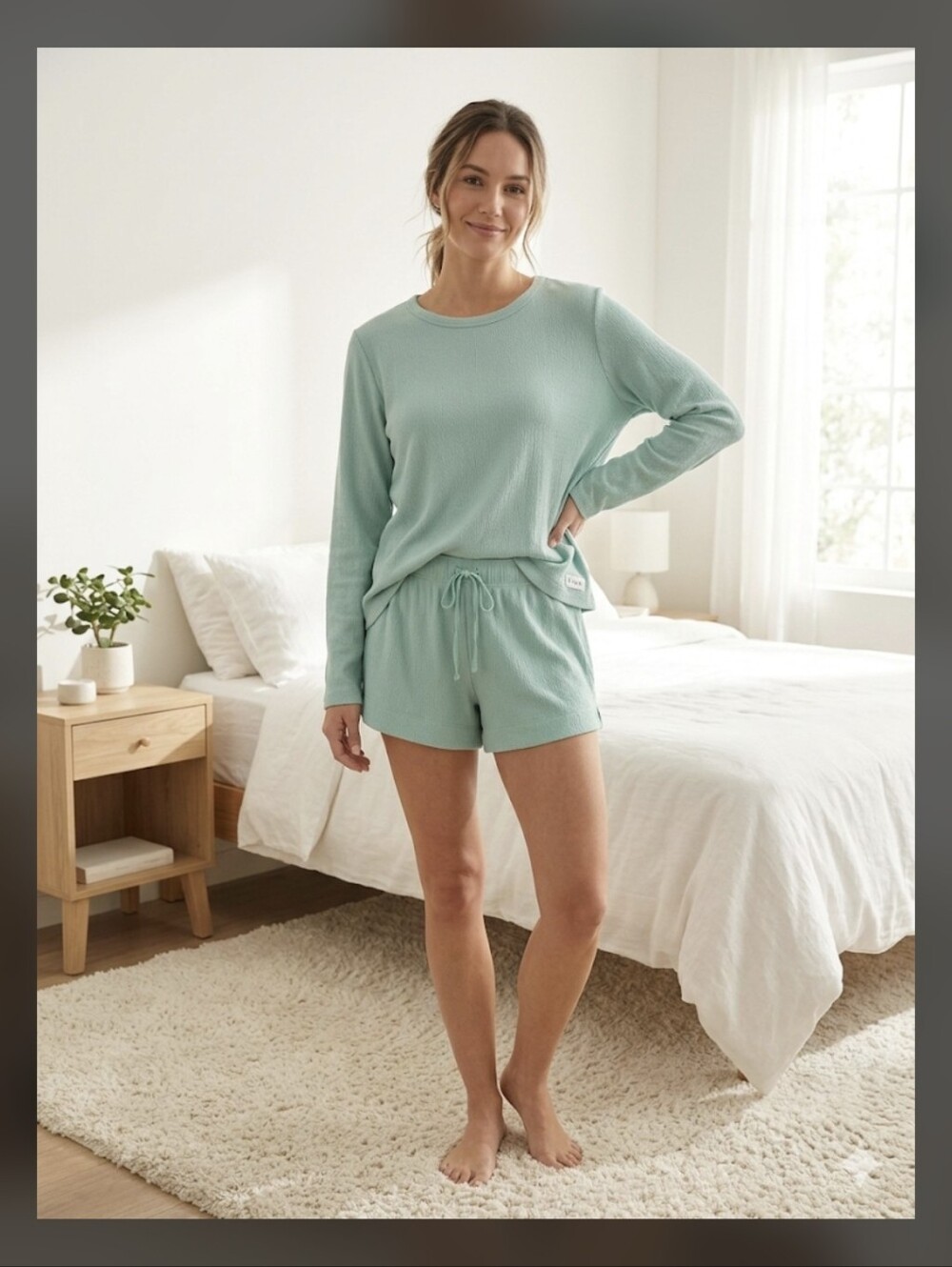 LAKE Pajamas Pima Cotton Lounge Set Mint Green Crewneck & Shorts XS